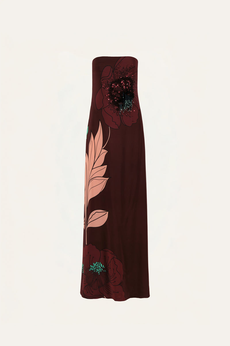 red dress pants for men Johanna Ortiz Red Petals Strapless Silk Maxi Dress ivory - PT02432