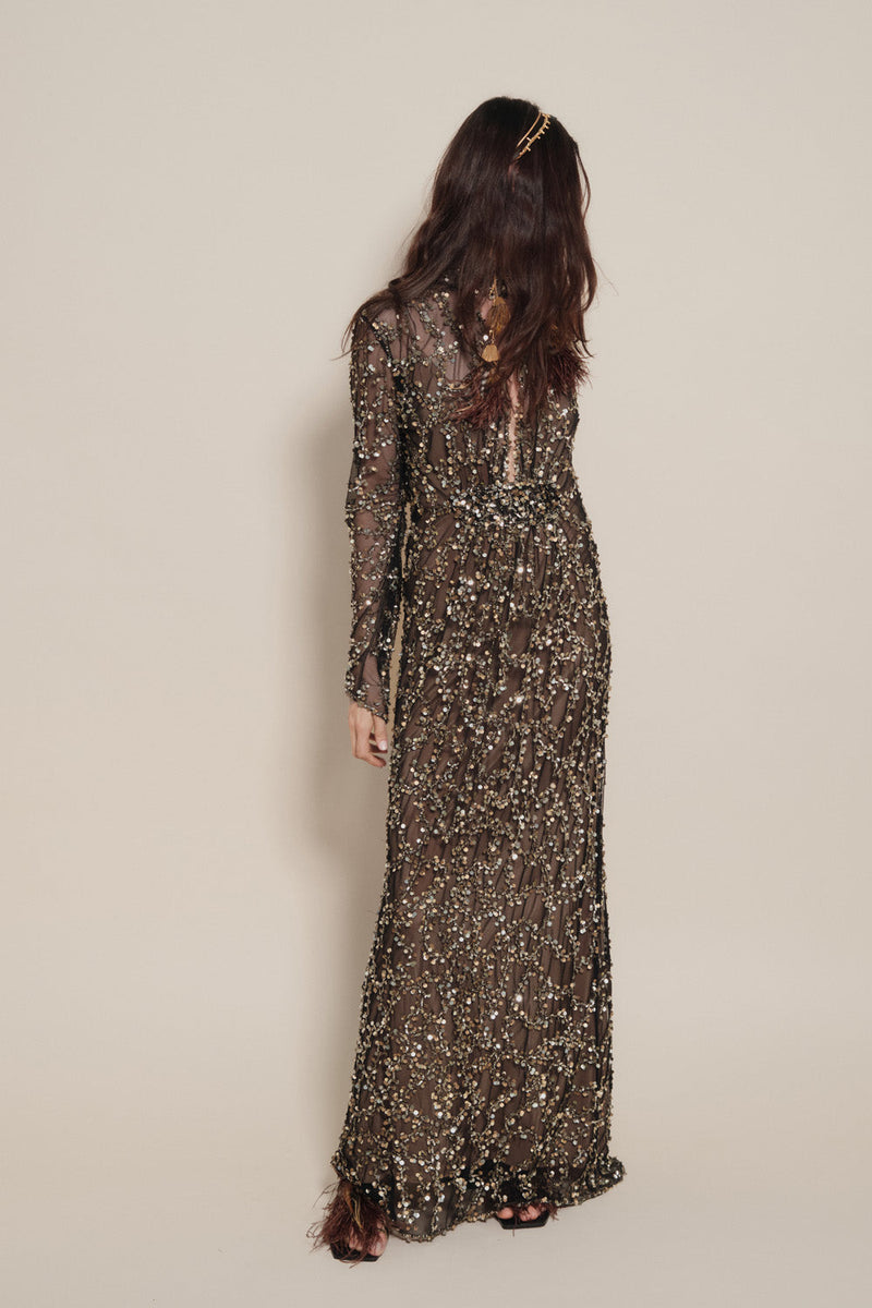 johanna ortiz sequin dress + NET SUSTAIN Poder Tejido convertible embellished silk crepe de chine maxi dress - green