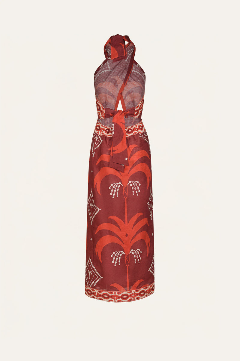 Johanna Ortiz Buen Viento Ankle Dress | Red/Floral | Size 8