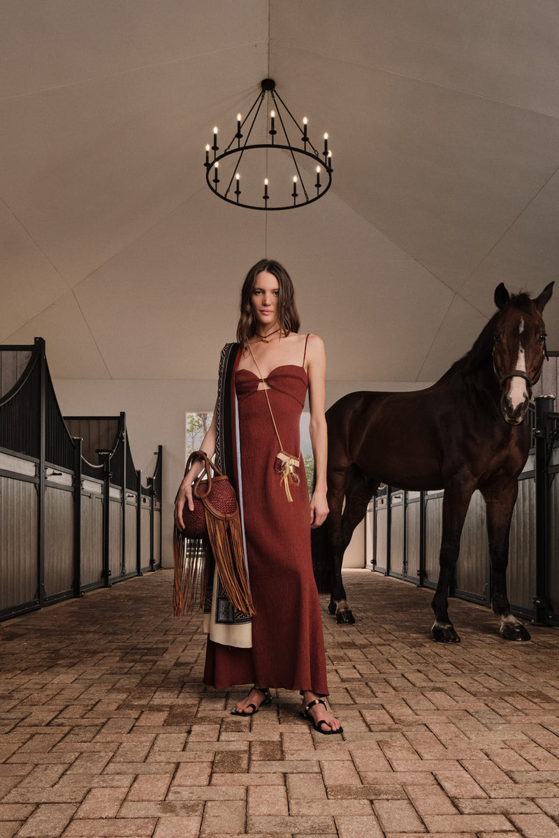 johanna ortiz brown dress Johanna Ortiz Wrapped Silk Midi Dress - Brown