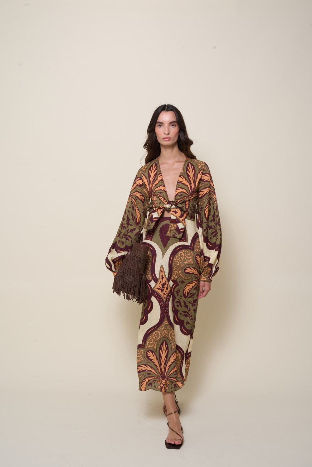 パーティードレス Geometric-print Silk Gown Dress Long patchwork dress with zig zag pattern and crossed straps