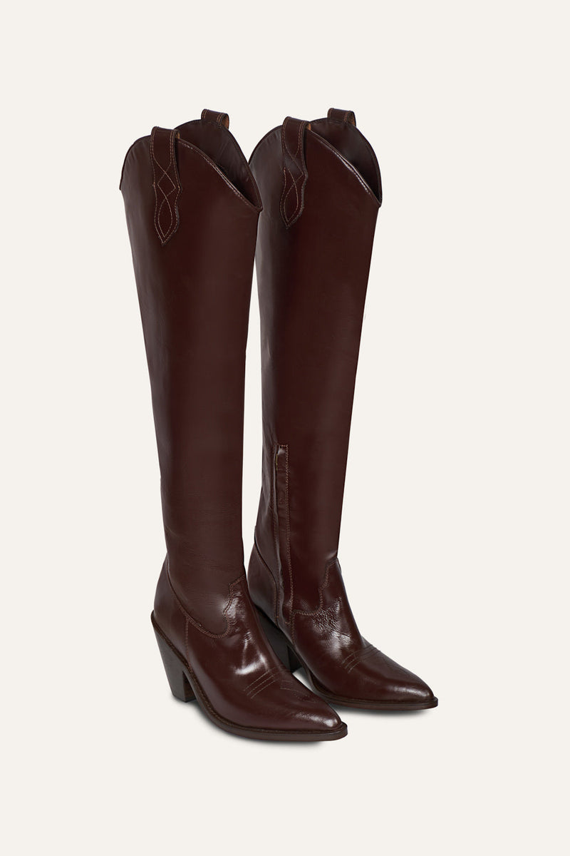 Fertile Crescent Boots in Chocolate - Fall Winter ‘24 | Johanna Ortiz