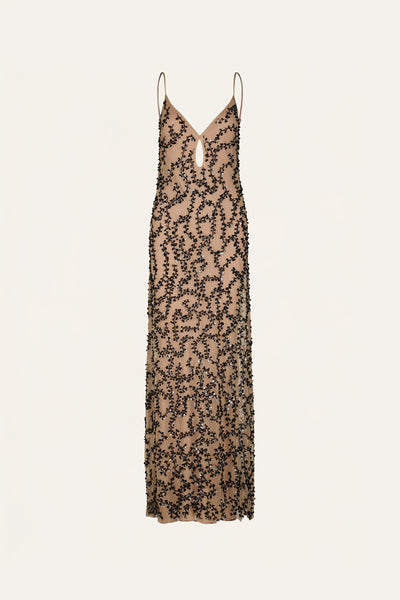Johanna Ortiz Mesh Reinvention Maxi Dress - Nude/Black Mesh