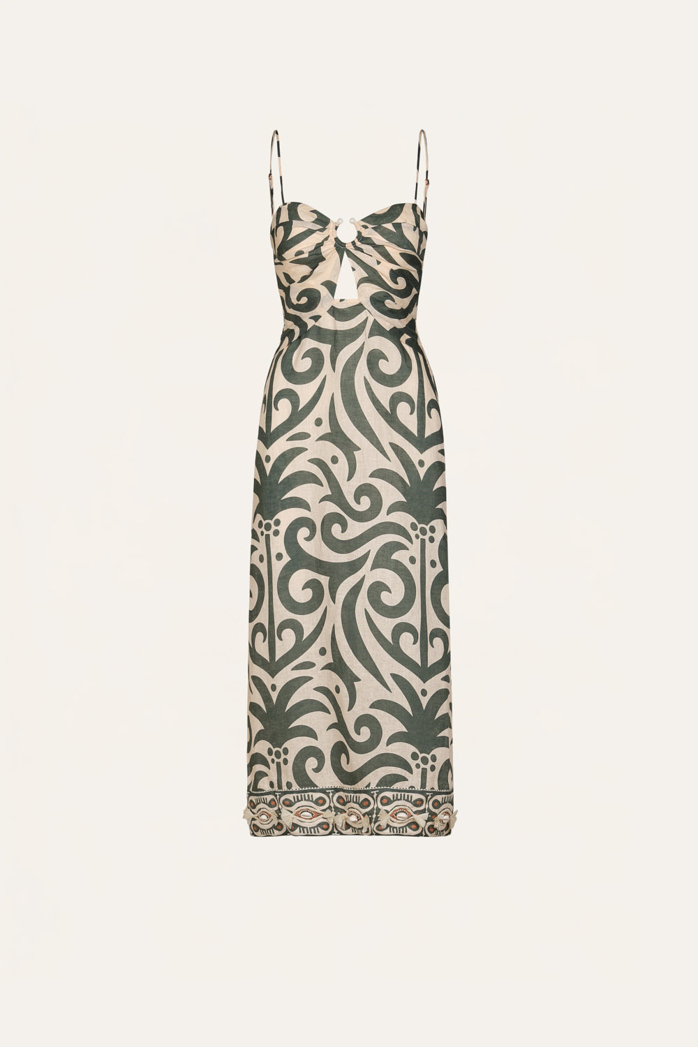 Johanna Ortiz Ecru and Green Water Adventure Midi Dress Ecru and Green / 6